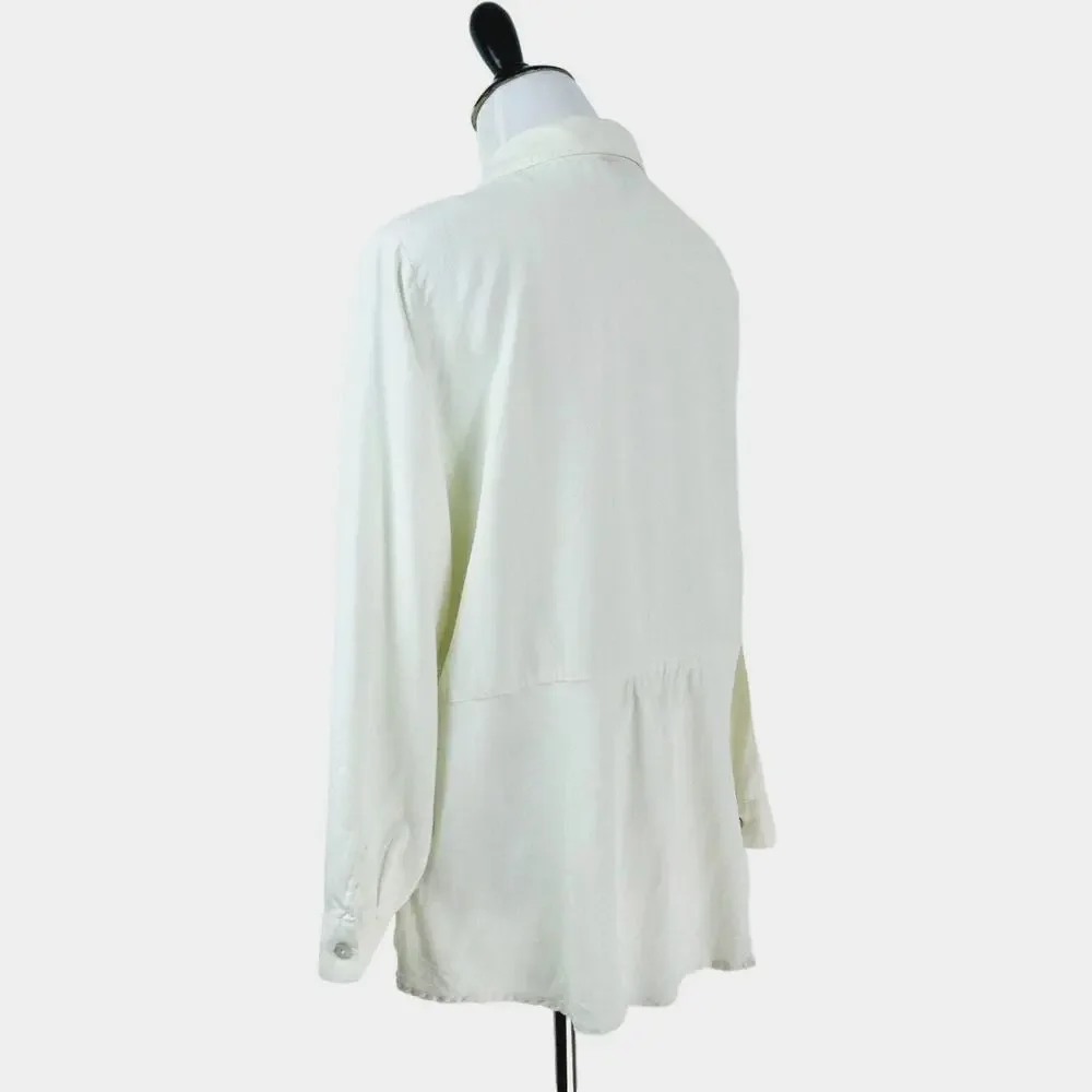 J Jill Size Petite L Woven Silk Button Up Long Sleeve Peplum Cream